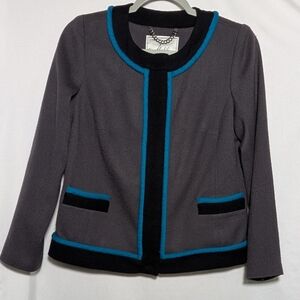 Women's Vntg Milly New York Wool Gray, Black, Teal Jacket/Blazer, Classic, Sz‎ 8